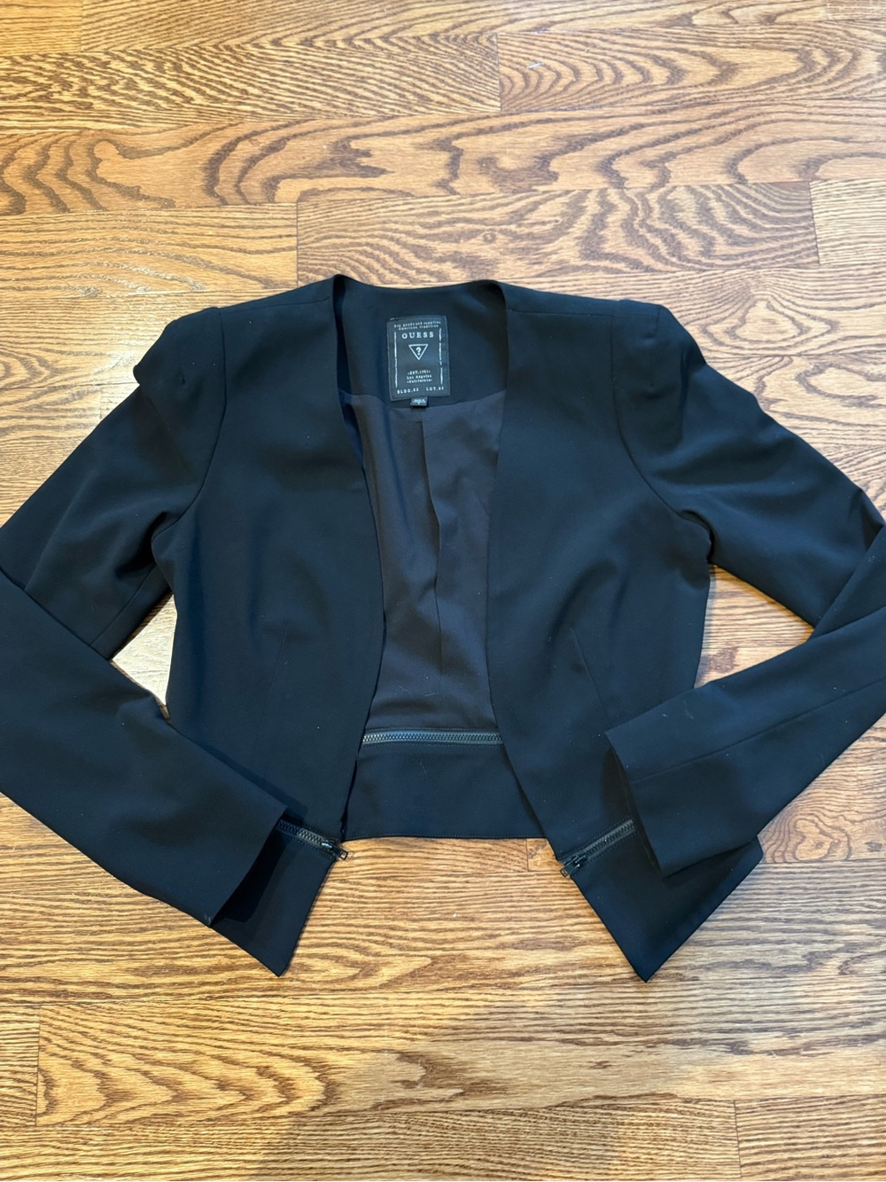 Guess Black Cropped Open-Front Blazer